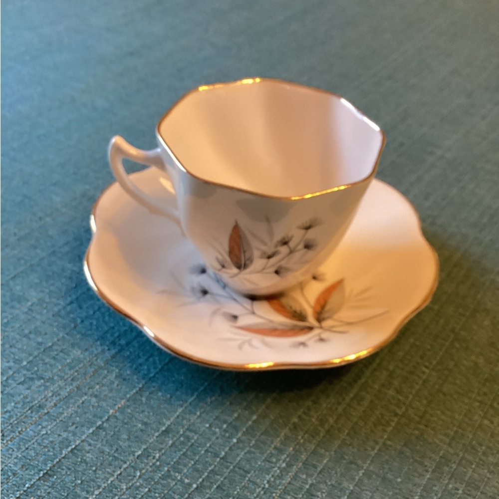 Elegant Vintage English Castle Bone China Floral Teacup and Saucer Set
